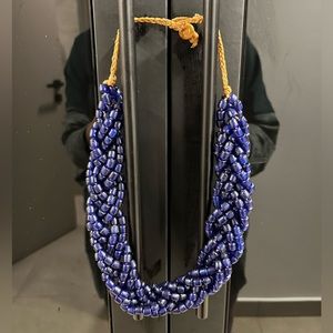 Braided blue glass bead necklace bead closure West Africa
